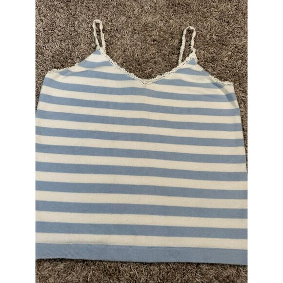 vintage y2k ralph lauren knit blue/white stripe cami top cottagecore coastal XS - Picture 9 of 9